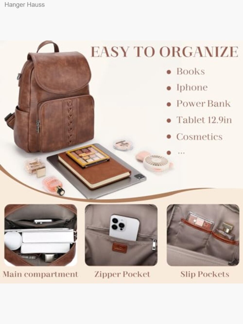 Vegan Leather Flap Backpack Convertible Handbag with Guitar Strap - Picture 3 of 6